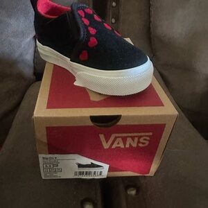 Vans Black and Red Polka Dot Slip-Ons